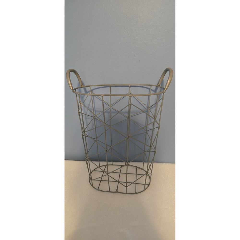 Modern Gray Geometric Metal Wire Storage Basket with Handles Oval Organizer